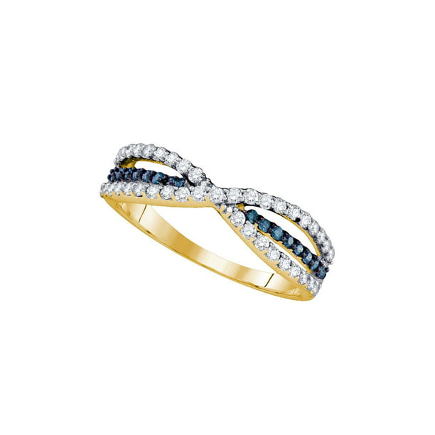 FB Jewels 14kt Yellow Gold Womens Round Blue Color Enhanced Diamond Band Ring 1/4 Cttw I2-I3 clarity; Blue color 